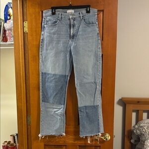 LOFT Light Blue Patchwork Straight Leg Jeans THE 90s Straight. Size 10